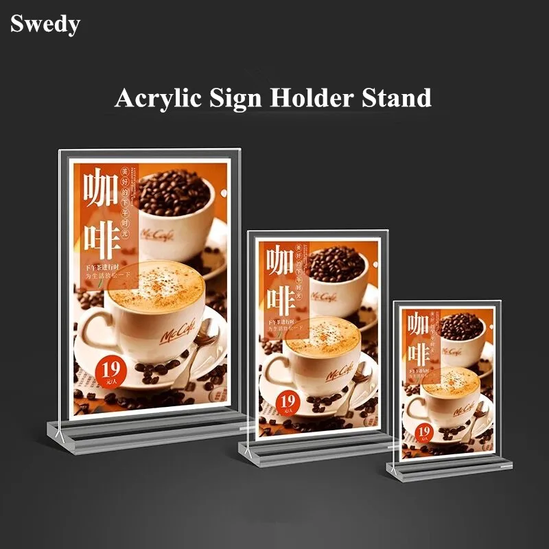 

A5 T Shape Double Sided Bottom Load Acrylic Sign Holder Table Top Display Stand Menu Paper Holder Poster Ad Frame