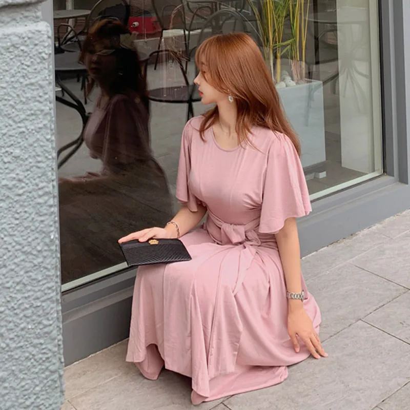 Женское длинное платье-макси CINESSD розовое хлопковое свободное платье до середины