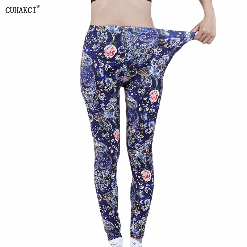 

CUHAKCI High Waist Elastic Workout Leggings Women Slim Fitness Fashion Floral Print Leggins Gym Sport Running Stretchy