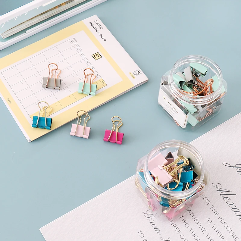 

Light Color Macaron colors cute Metal Clip Office Accessories Binder Clips Office Supplies Rose Gold Stationery Klips Clip Paper