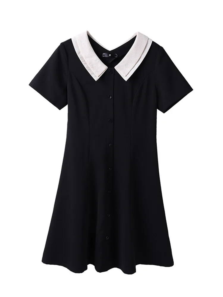 

Hepburn little black dress new style women's waist in 2021 summer show thin baby collar small fragrance French style dress