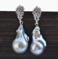 z11034 lustre 25mm gray baroque reborn keshi pearl dangle earring cz