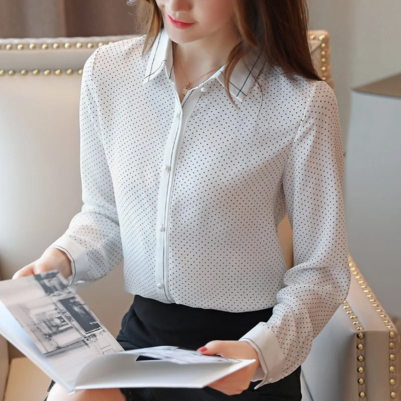 Blusas Femininas 2021 женские топы Шифоновая блузка бело черная блуза на пуговицах с