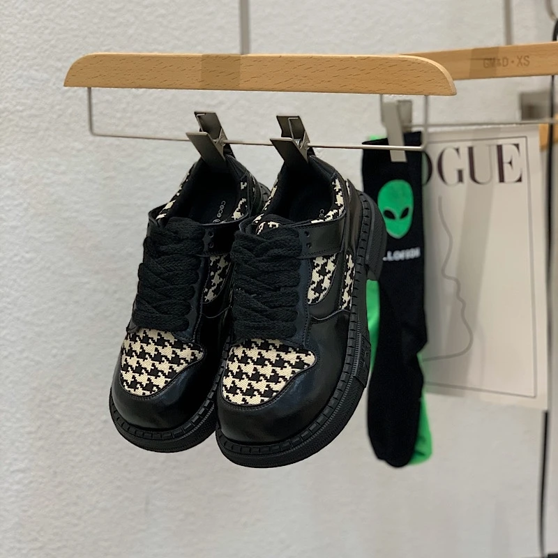 

Lisapie Uniform Shoes Jk Student Shoes Women Lolita Shoes Retro Round Toe Mary Jane Shoes Houndstooth Add Cotton Platform Shoes
