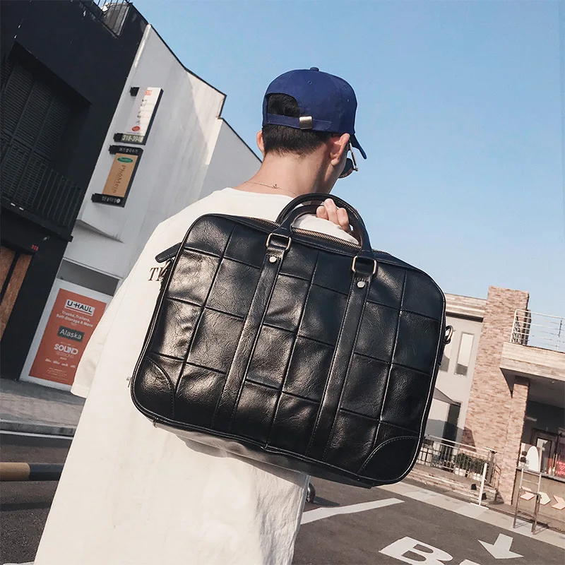 

KUDIAN BEAR PU Leather Men Briefcase Business Handbag Checkered Vintage Men's Bag Luxury Brand Laptop Bags Shoulder BIG002 PM49