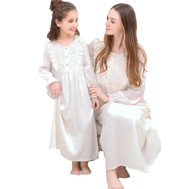 2020 белая хлопковая семейная одежда осенне зимняя кружевная детская ночная