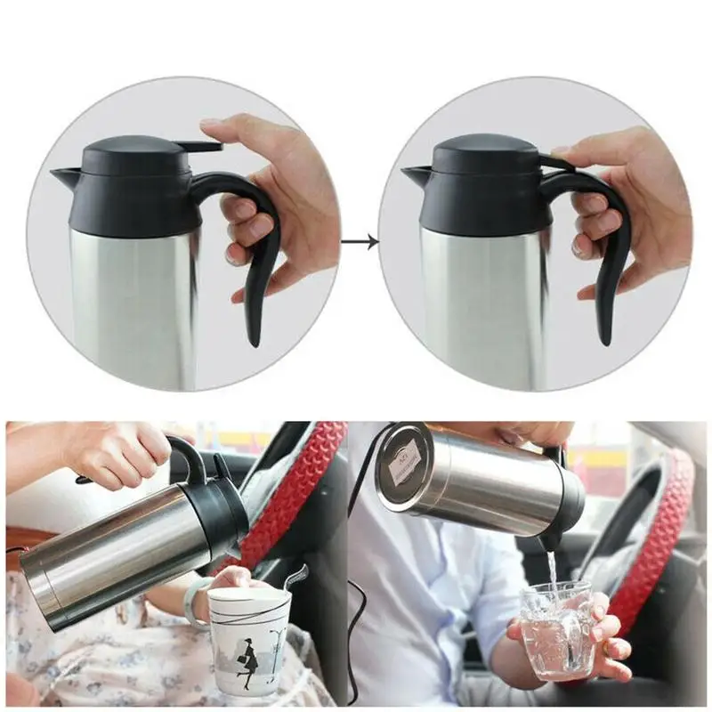 

Steel Electric Car Kettle Heat Heater Auto Shut Off, Temperature Controlled Travel Mug Portable Thermos