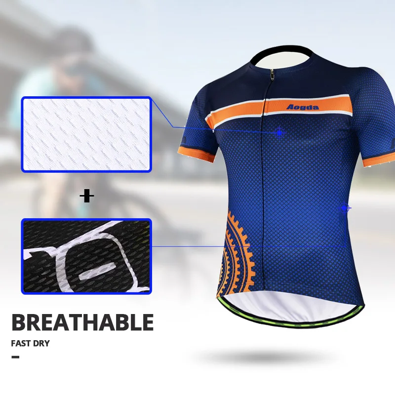 Мужская дышащая велосипедная рубашка Aogda синяя и красная с коротким рукавом лето