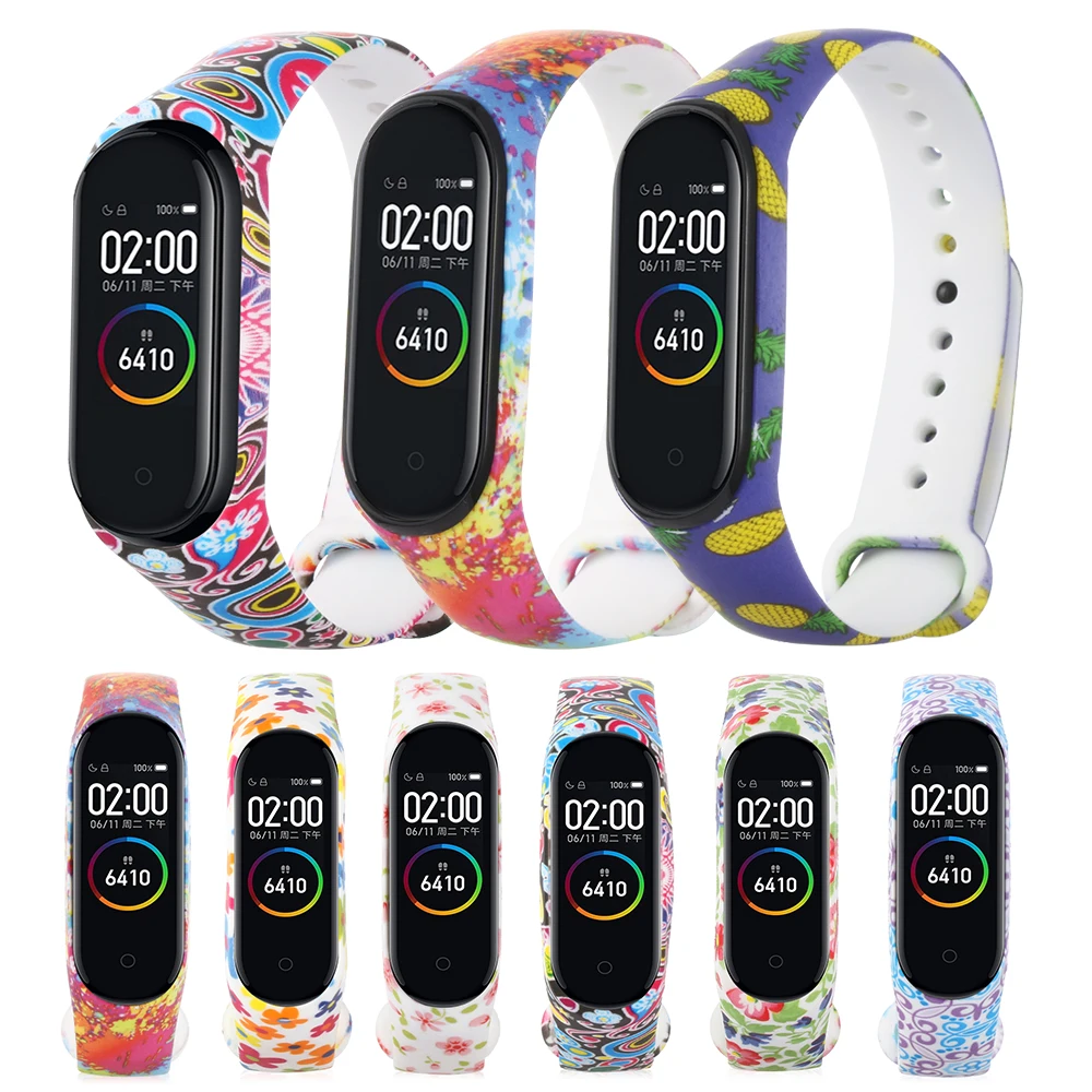Ремешок Камуфляжный силиконовый для Mi band 3 4 Универсальный спортивный браслет с
