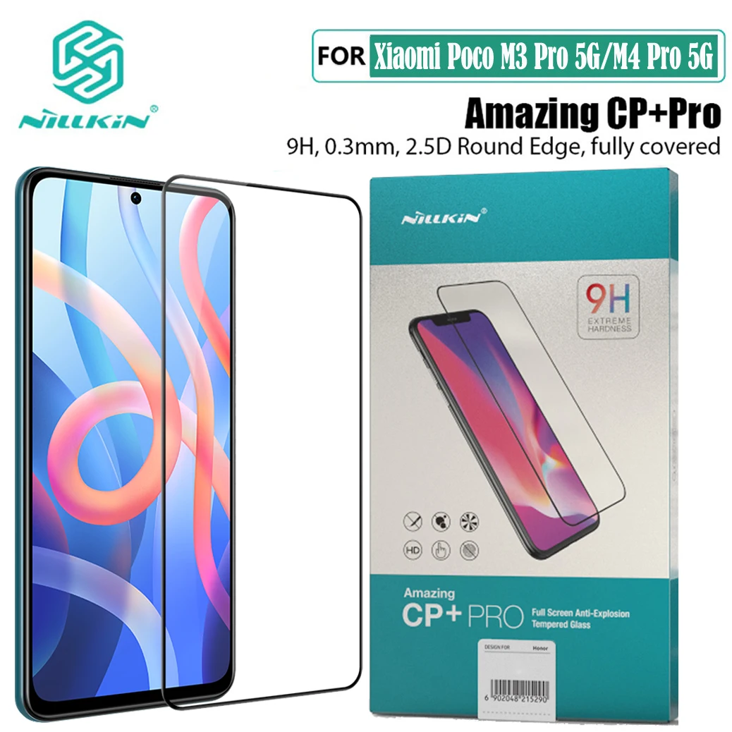 

For Xiaomi Poco M4 Pro 5G Tempered Glass Nillkin CP+PRO Anti-Explosion Full Glue Screen Protection For Poco M3 Pro 5G Glass Film