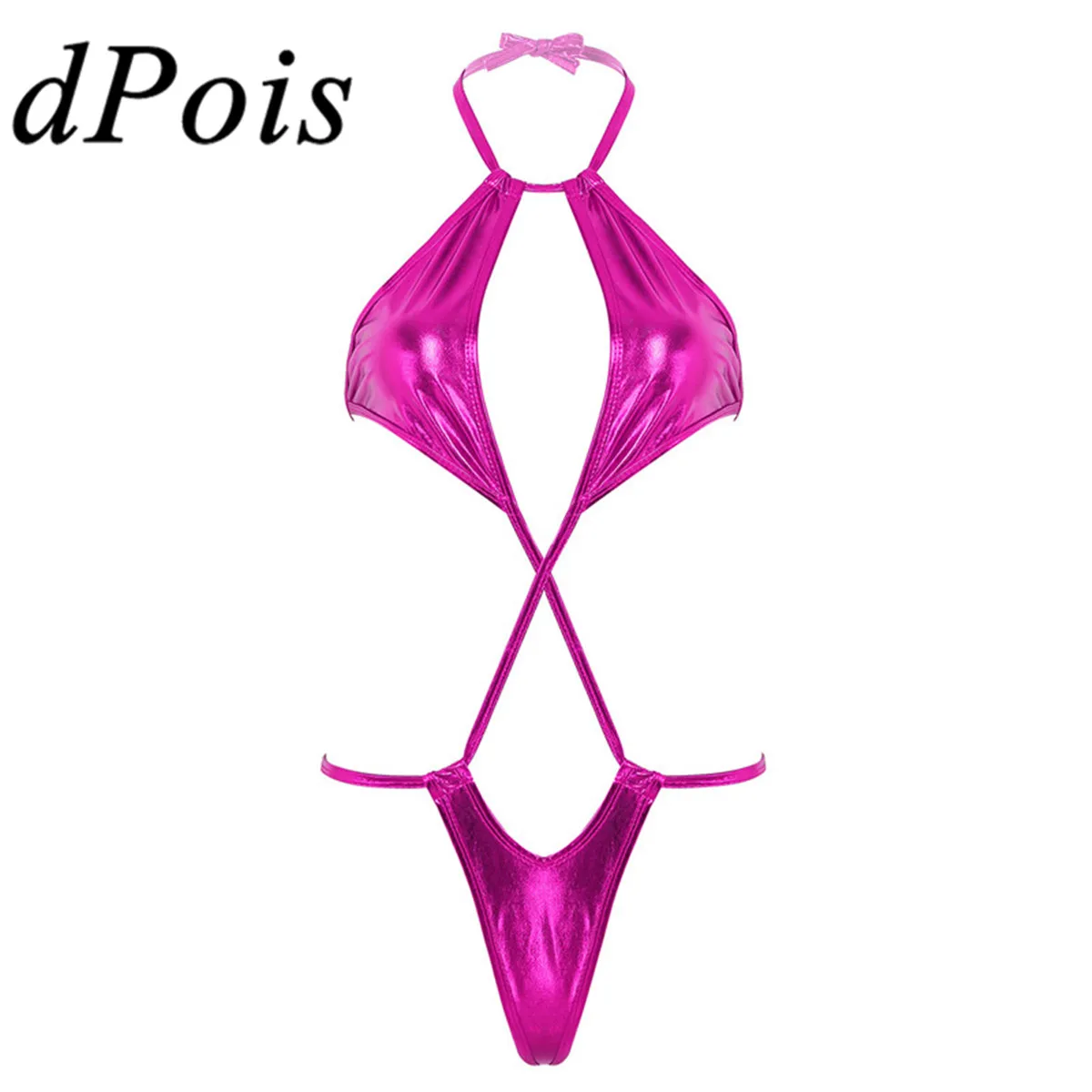 Женский цельный купальник бикини мини сексуальный Блестящий металлический