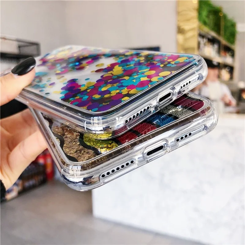 Чехол с радужной волной и блестками в горошек для iphone 11 11Pro Max X XR XS 7 8 Plus жидкий