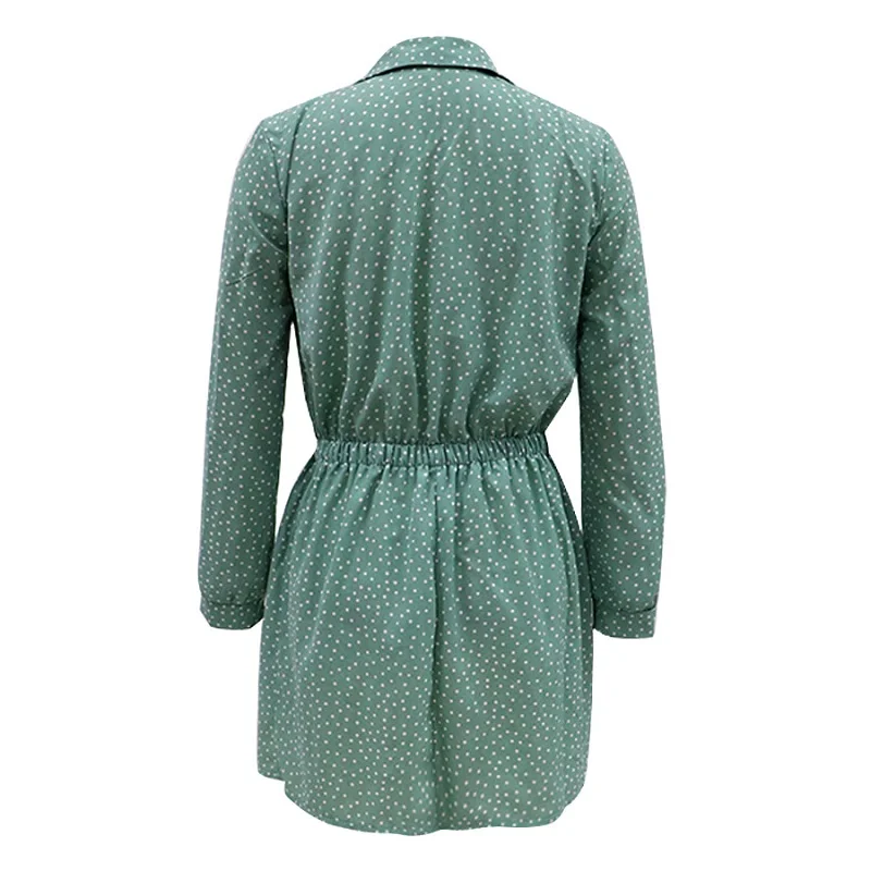 

Polka dot dress woman ZA 2020 vintage shirt dresses egirl long sleeve autumn midi robe green bow sukienki letnie korean style