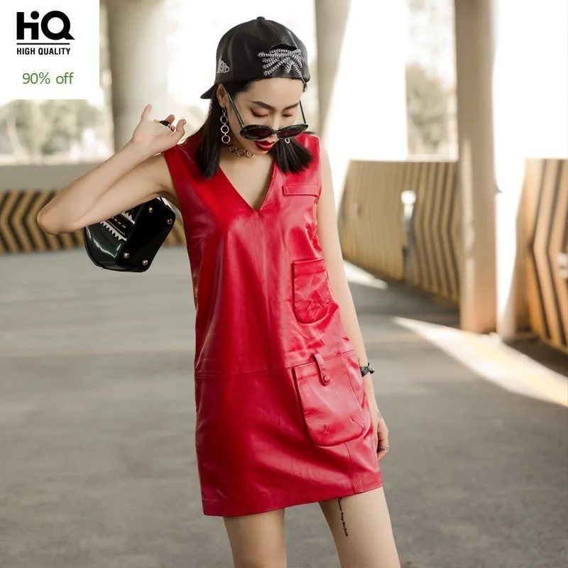 Однотонное Сексуальное Женское Платье из настоящей овчины элегантное роскошное