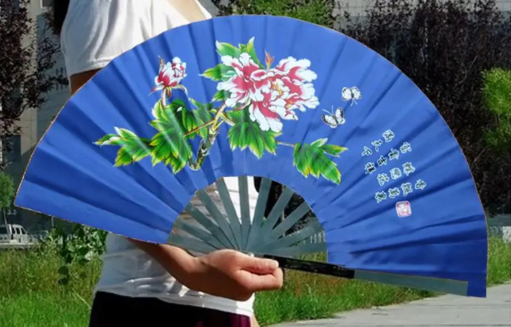 Высококачественный толстый двухсторонний веер для тренировок tai chi пион из