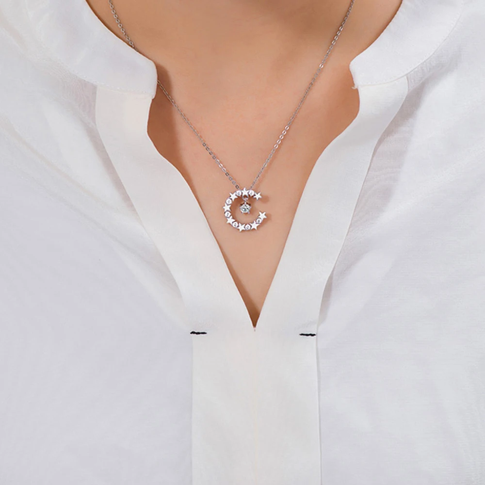 Цепочка с подвеской в виде Луны и звезды из серебра 100% пробы | Украшения