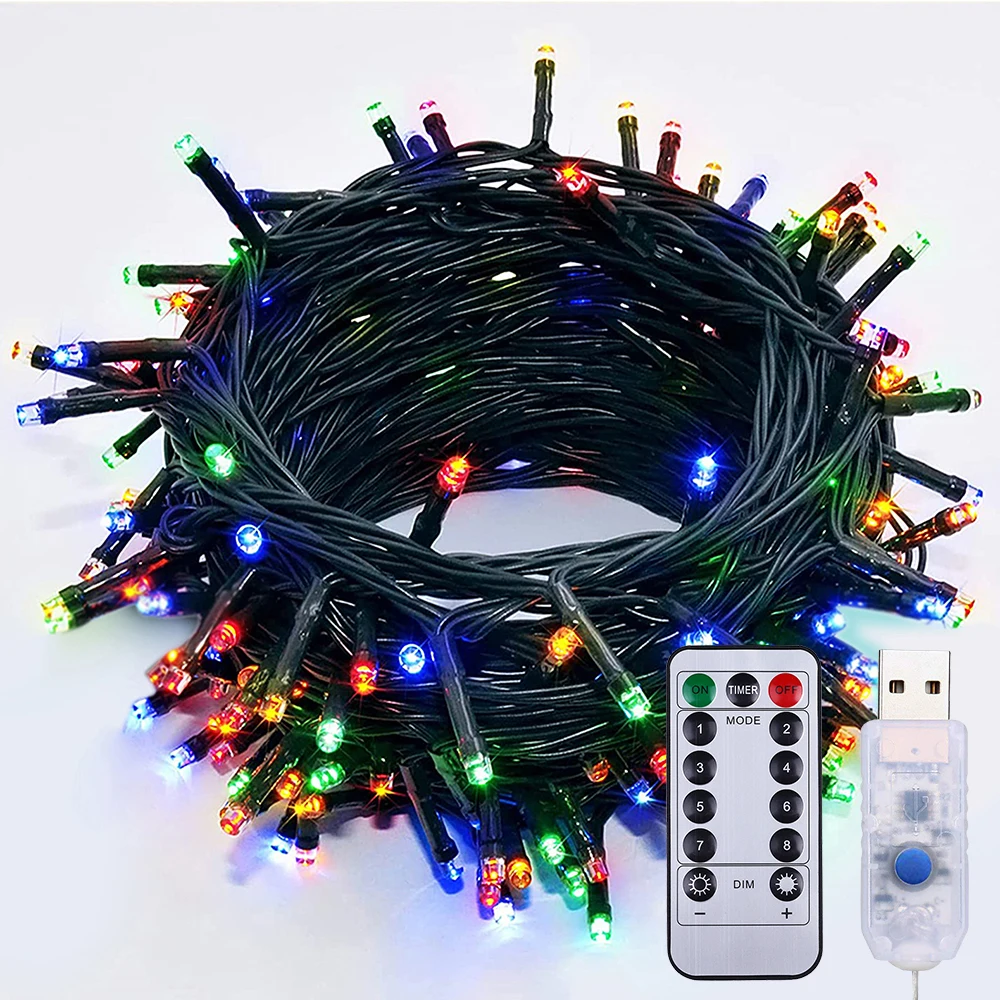 

USB Remote Green Wire Christmas Tree Lights 8 Modes Twinkle Star Fairy Lights Outdoor F5 LED String Lights Holiday Decoration