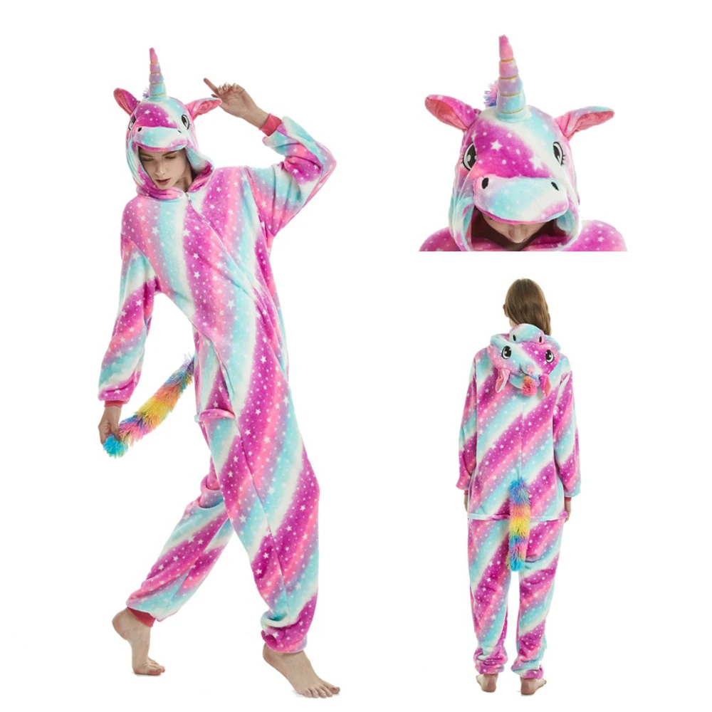 Единорог пижамы onesie женские кугуруми панда зимняя Фланелевая пижама Кигуруми