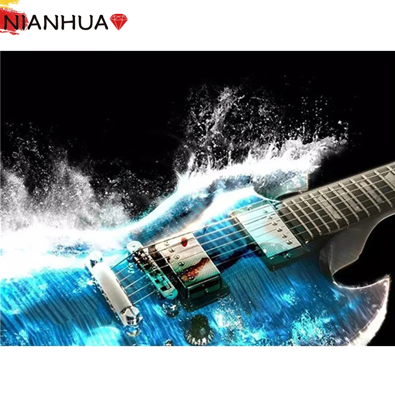

5D Diamond Painting Cartoon Musical Instrument Guitar Waves Mosaic Handmade DIY Set Embroidery Square Round Gift Home