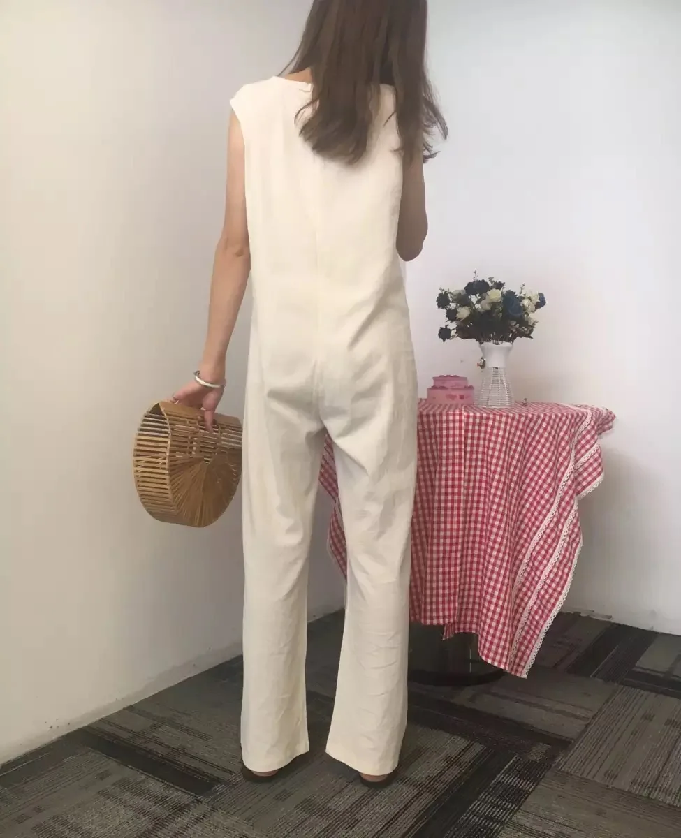 

Japan Korean Summer Long Jumpsuit Women Sleeveless Loose Straight Plain Simple Casual Overalls Romper 2021 Fashion Long Pants