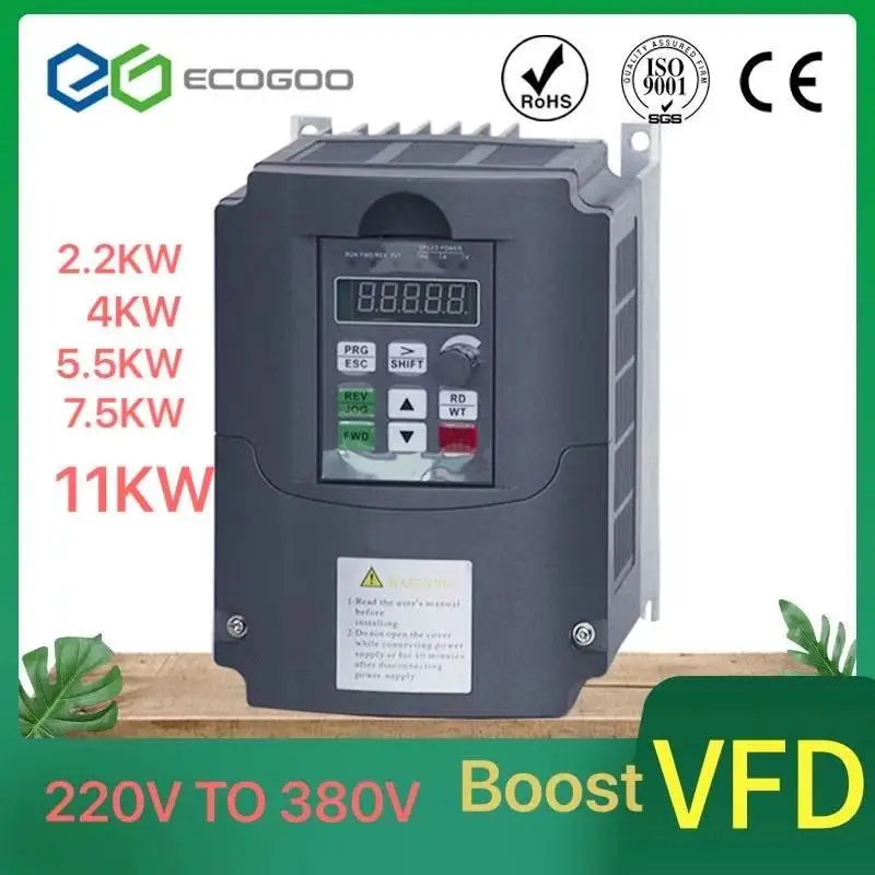 

Single Phase 220V to Three Phase 380v 5.5KW/7.5KW VFD Variable Frequenc Inverter for CNC spindle Driver spindle speed control