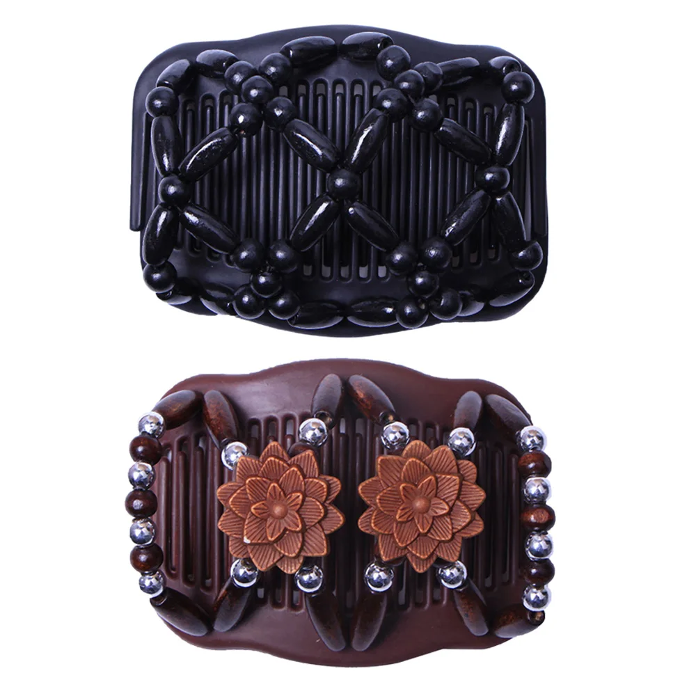 2 шт. женские волосы скользящие эластичные двойные гребень клип деревянные