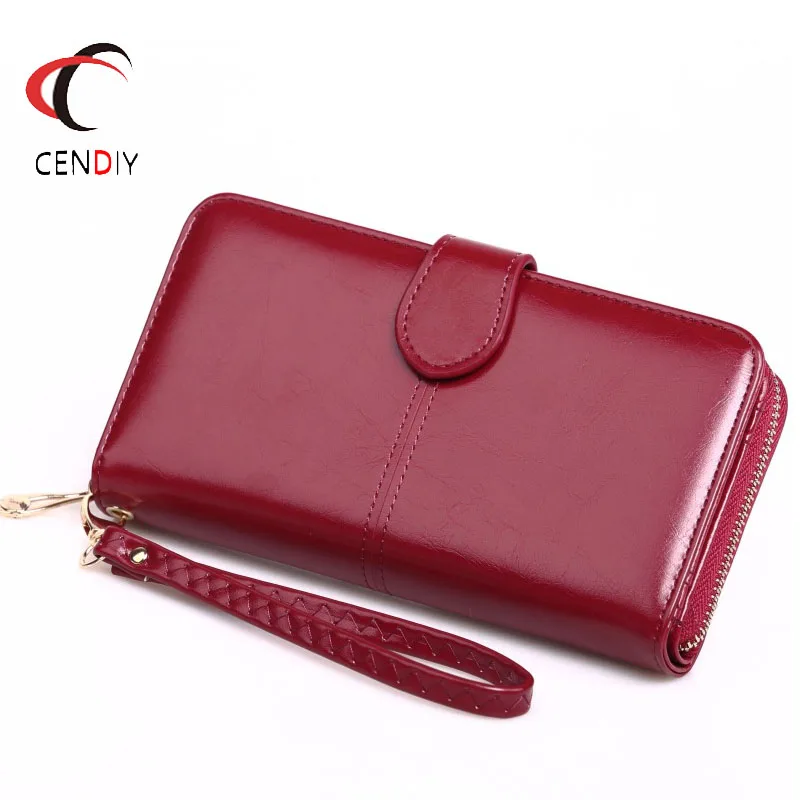 Брендовый винтажный Дамский кошелек на молнии кожаный удлиненный бумажник для
