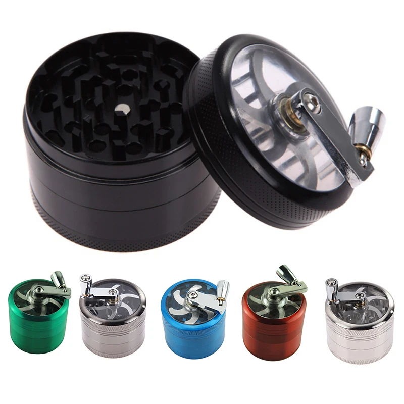 

63mm 4-Layer Tobacco Grinder Built In Gear Spice Herb Crusher Hand Cranking Zinc Alloy Grinder Weed Smoking Accessories