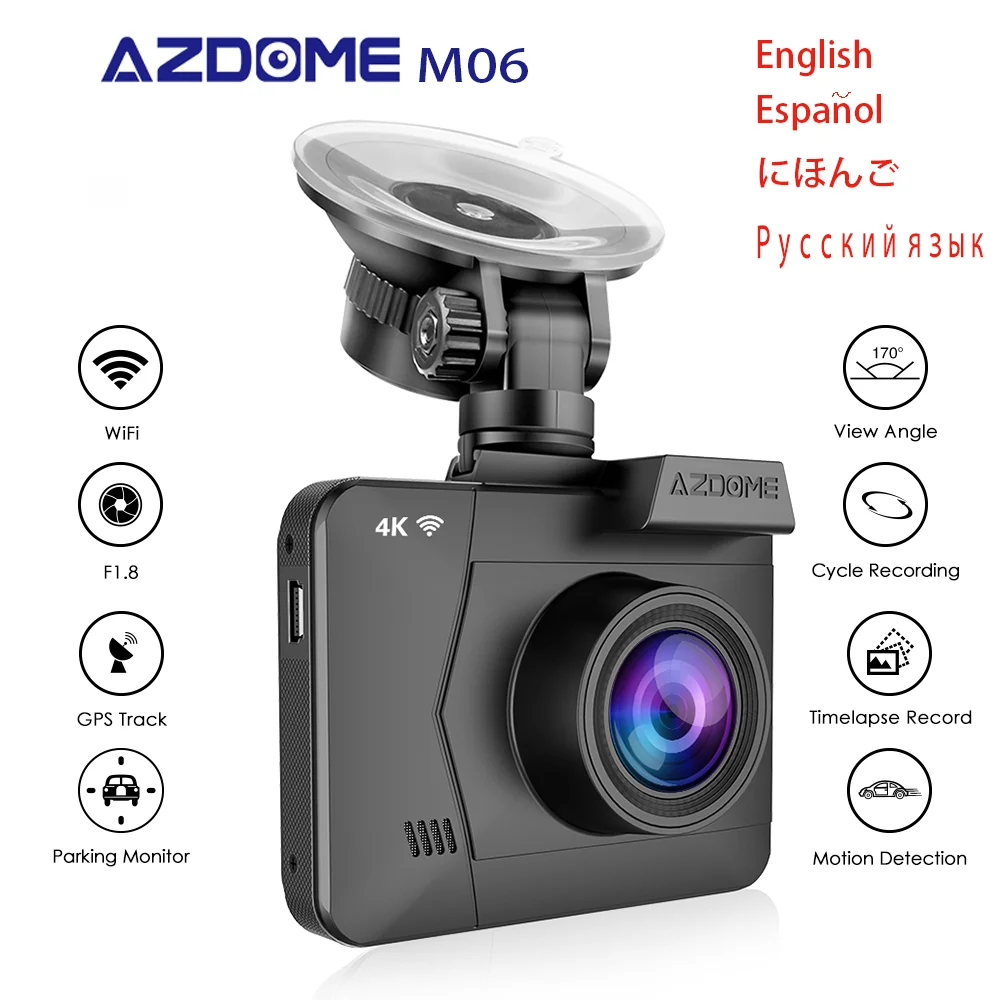 AZDOME M06 WiFi Встроенный GPS двойной объектив FHD 1080P фронтальная + VGA задняя камера