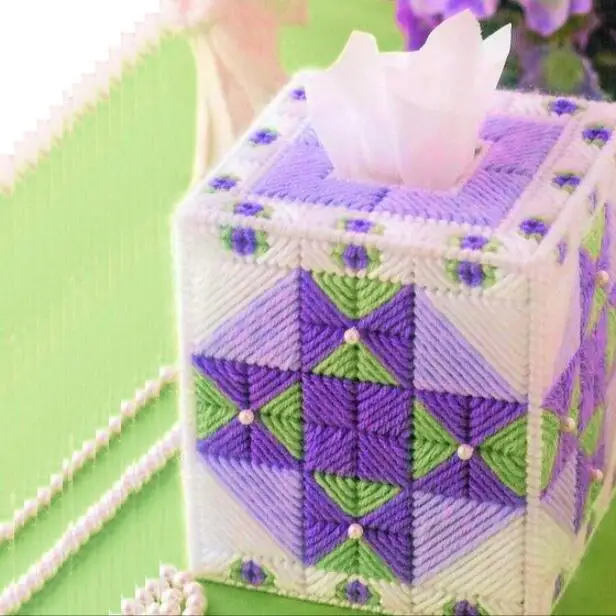 

12x12x14cm Pastoral colour matching storage tissue box embroidery kit DIY handmade craft set Crocheting knitting needlework