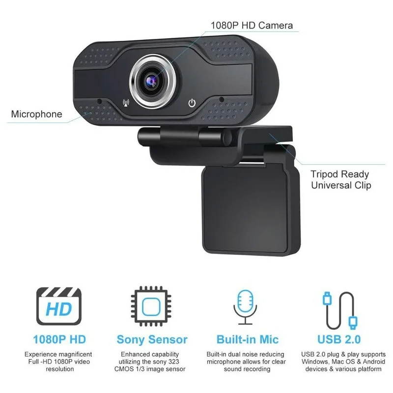 Портативная веб-камера 2021 P Full HD, веб-камера со встроенным микрофоном, поворотный разъем USB, веб-камера для ПК, компьютера, ноутбука, настольно...