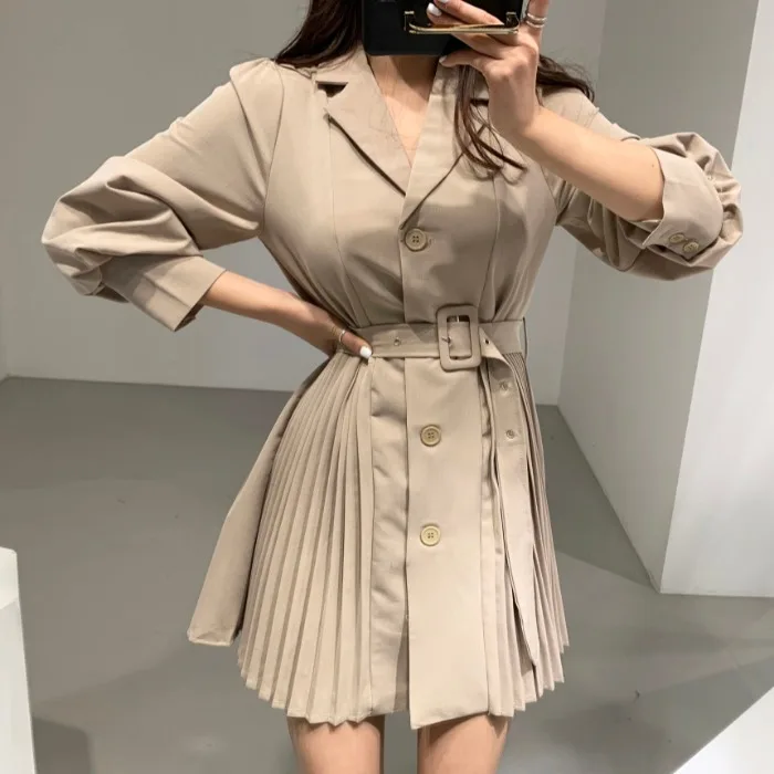 [EWQ] простой модный тренд женское платье-блейзер в Корейском стиле плиссированные