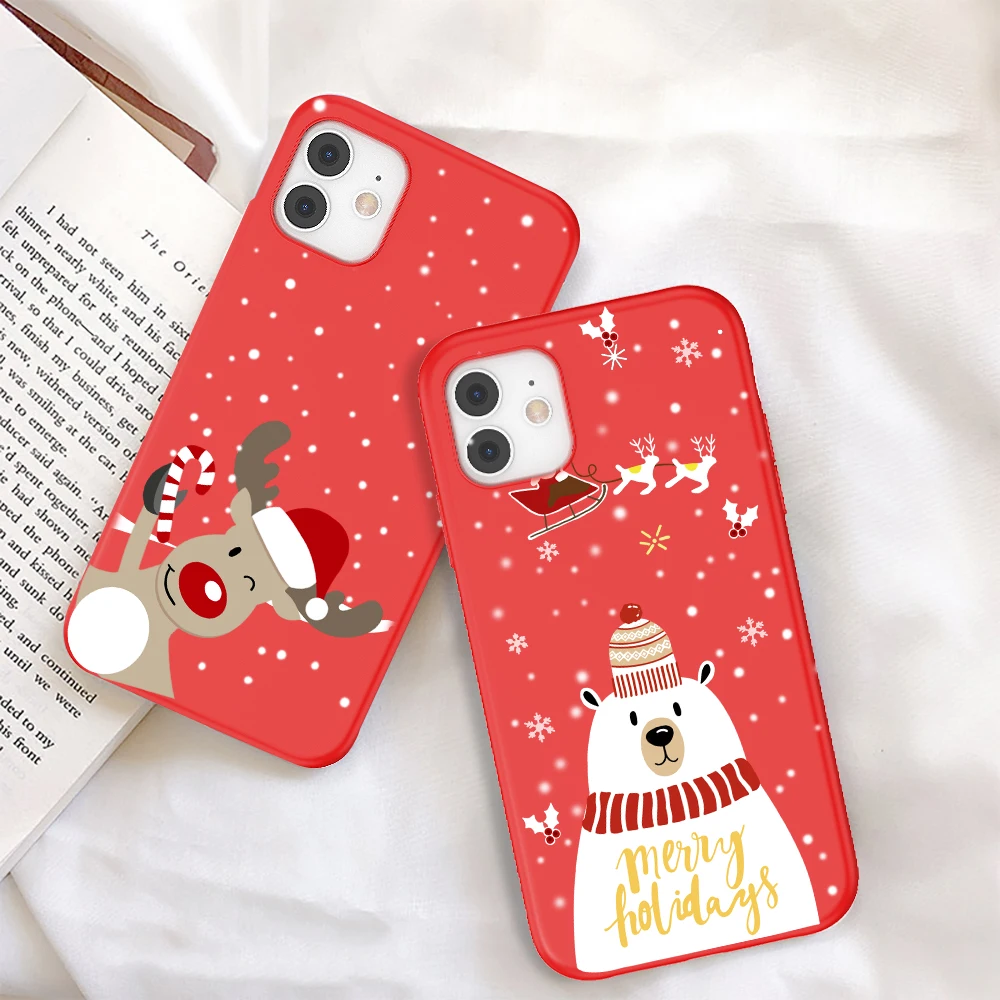 

USLION Christmas New Year Gifts Elk Snow Phone Case For iPhone 11 12 Mini Pro X XR XS Max 8 7 6 6s Plus SE 2020 Santa Soft Cover