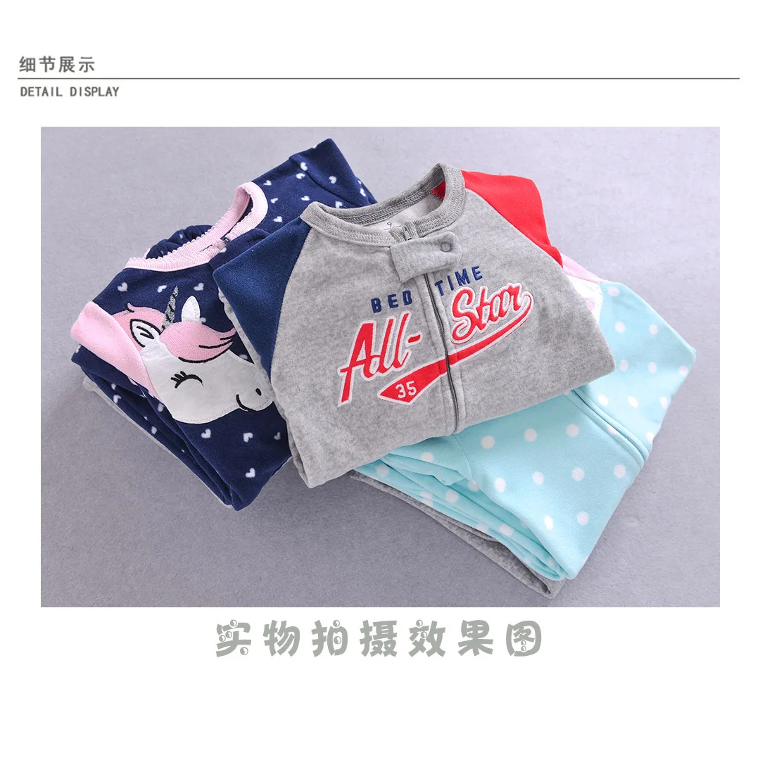 Детские пижамы на молнии зимние теплые одежда для малышей с изображением