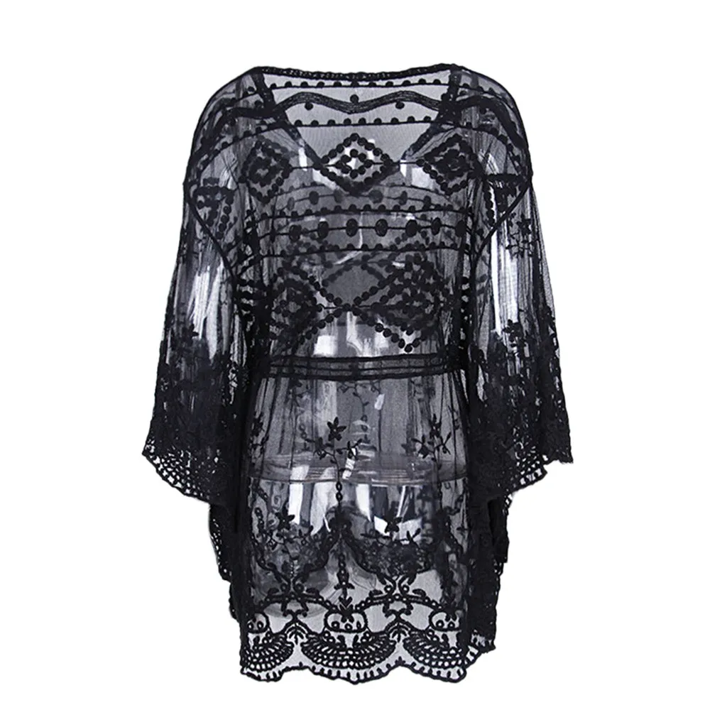

2020 New Summer Women Bikini Cover Up Floral Lace Hollow Crochet Swimsuit Cover-Ups Bathing Suit Beachwear Tunic Beach Dress Hot
