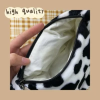 Elegant Women Hobos Furry Purse Handbags Simple Cow Pattern Ladies Underarm Bag Cute Student Girls Small Tote Shoulder Bags