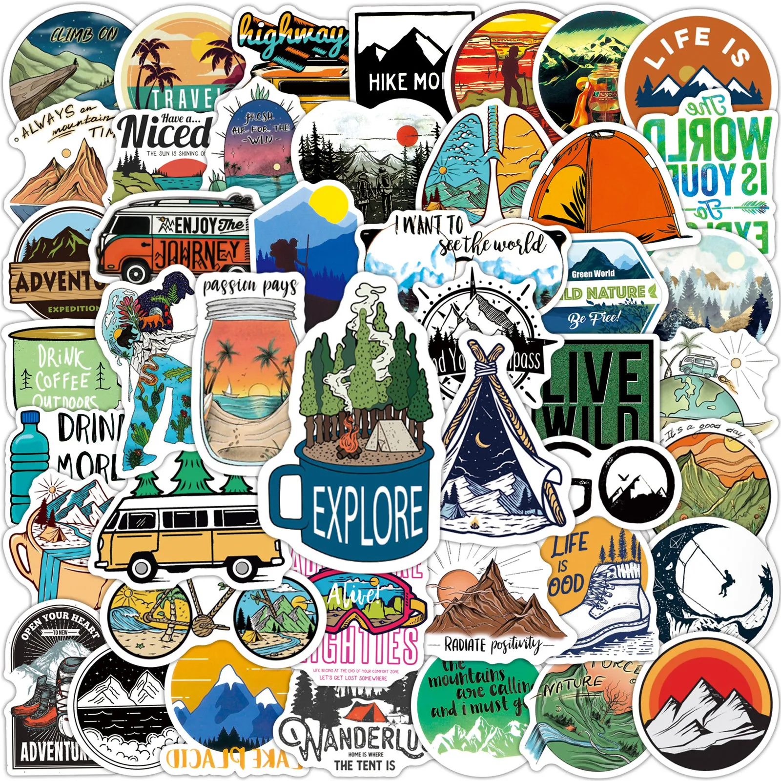 

10/50/100pcs Forest Hiking Camping Stickers Pack Outdoor Travel Beautiful Scenery Decal Sticker To DIY Cup Phone Laptop Guitar