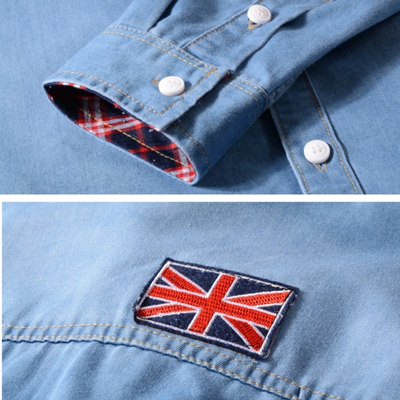 

Men'S Business Casual Long-Sleeved Denim Shirt Classic Print Fashion Pocket Blue Black Cowboy top Male Spring Summer Slim Jacket