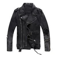 european american street fashion men jackets high quality black color casual ripped denim jacket men cotton punk biker coats