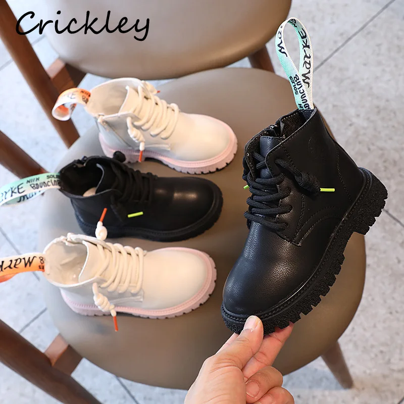 

Casual Solid Boys Girl's Ankle Boots PU Leather Short British Fashion Boots For Kids Spring Autumn Non Slip Zip Children's Shoe