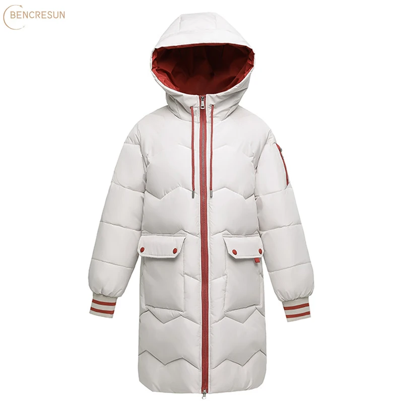 Long Straight Winter Coat Casual Women Wam Long Sleeve Parkas Solid Color Deep Pockets Hooded Collar Stylish Midi Outerwear