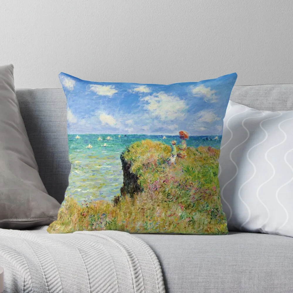 

Claude Monet - Walk on the Cliff at Pourville Throw Pillow Pillow Case Polyester Home Decora Pillowcases kussensloop