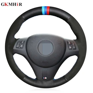 black genuine leather suede hand stitched car steering wheel cover for bmw m sport m3 e87 e81 e82 e88 e90 e91 e92 e93 free global shipping