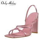 Женские босоножки Onlymaker, летние розовые босоножки из искусственной кожи, с ремешком под крокодиловую кожу, на высоком массивном каблуке, с эластичной резинкой