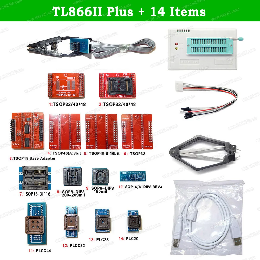Оригинальный Новый программатор TL866II PLUS Universal Minipro USB + 19 элементов IC адаптеров