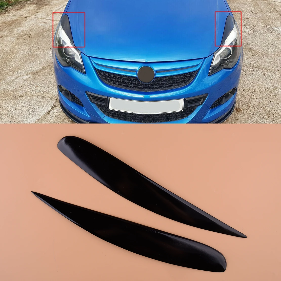 

2pcs/set Car Headlight Eyelids Eyebrows Strip Protector Trim fit for Vauxhall Corsa D VXR 2006-2009 2010 2011 2012 2013 2014