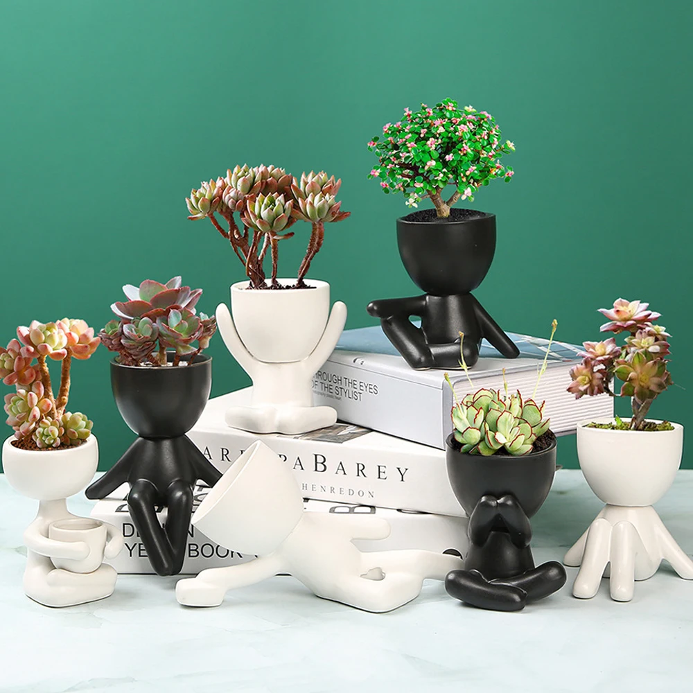 

Nordic Ceramic Vase Creative Figure Statue Lovely Little People Flower Vases Modern Office Home Living Room Plant Pot Decoration