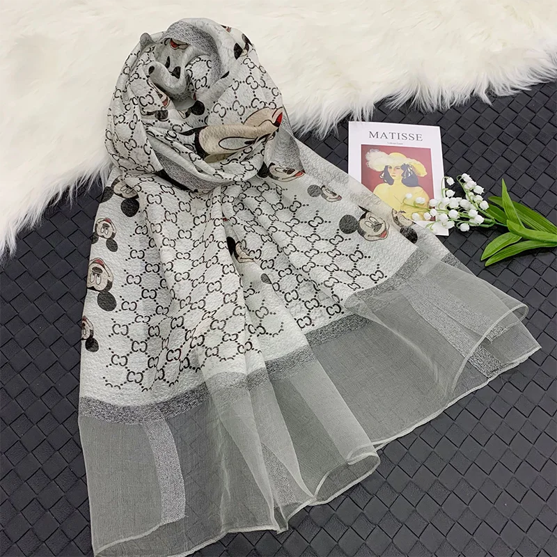 Модный Роскошный шелковый дизайнерский шейный платок Disney с Микки-Маусом