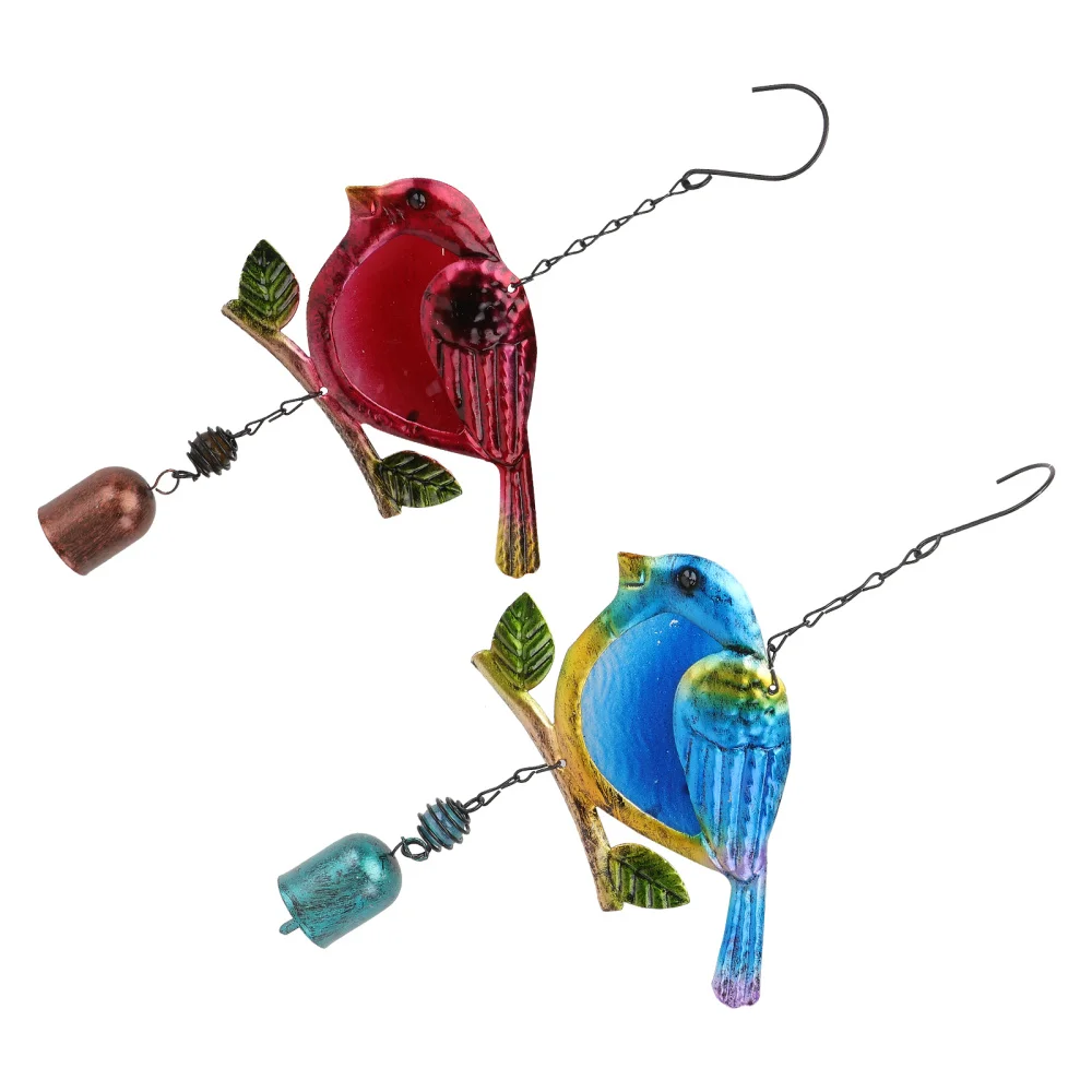 

2Pcs Fair-sounding Wind Chime Garden Pendant Glass Hanging Accessory Red Blue