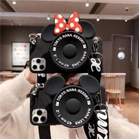 lanyard 3d cute cartoon wallet camera phone case for huawei mate 10 20 pro 30 40 p50 p20 p30 p40 lite e 5g soft silicone cover